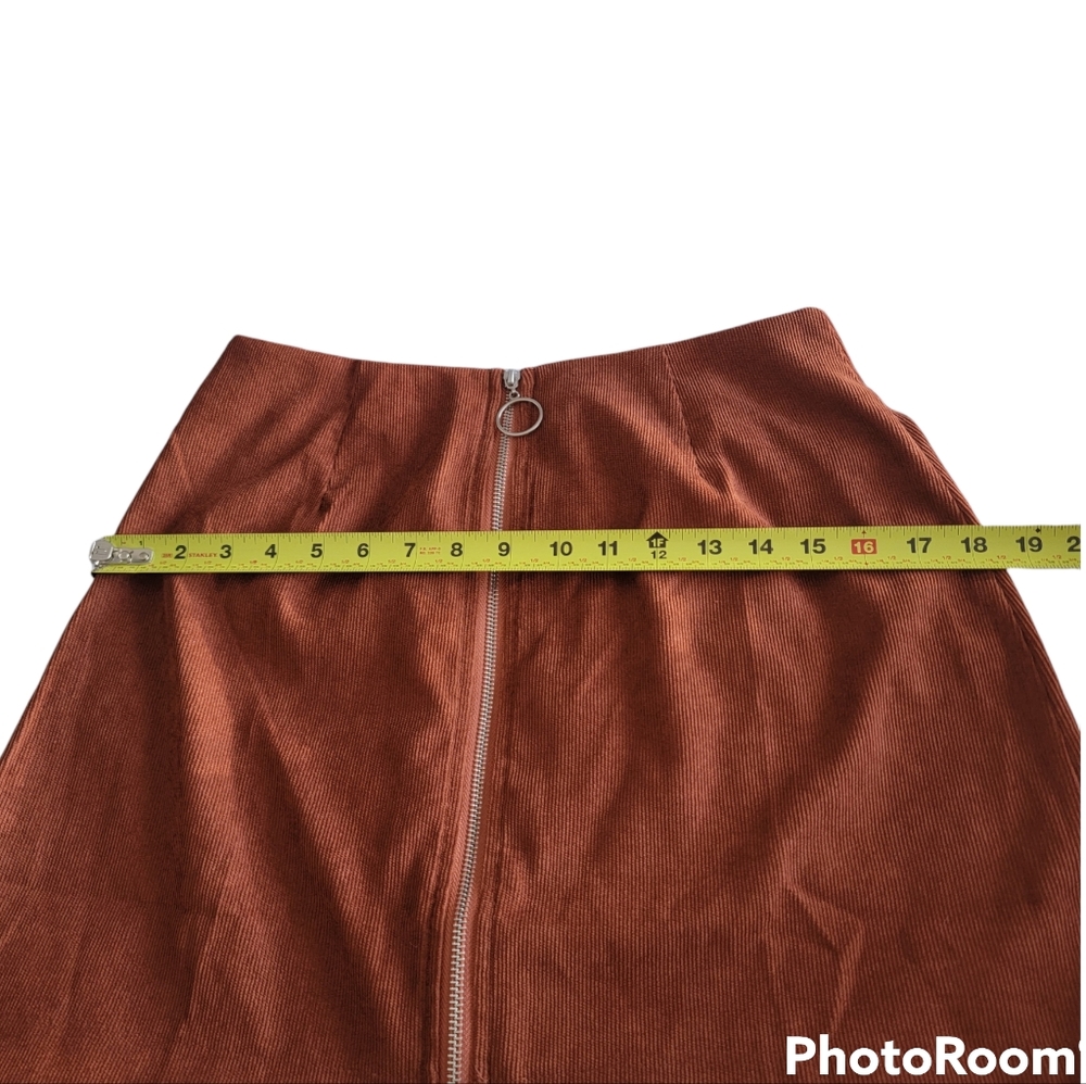 SHEIN CORDUROY WOMEN'S ZIPPER FRONT MINI SKIRT RUST BROWN SIZE MEDIUM - Picture 7 of 11